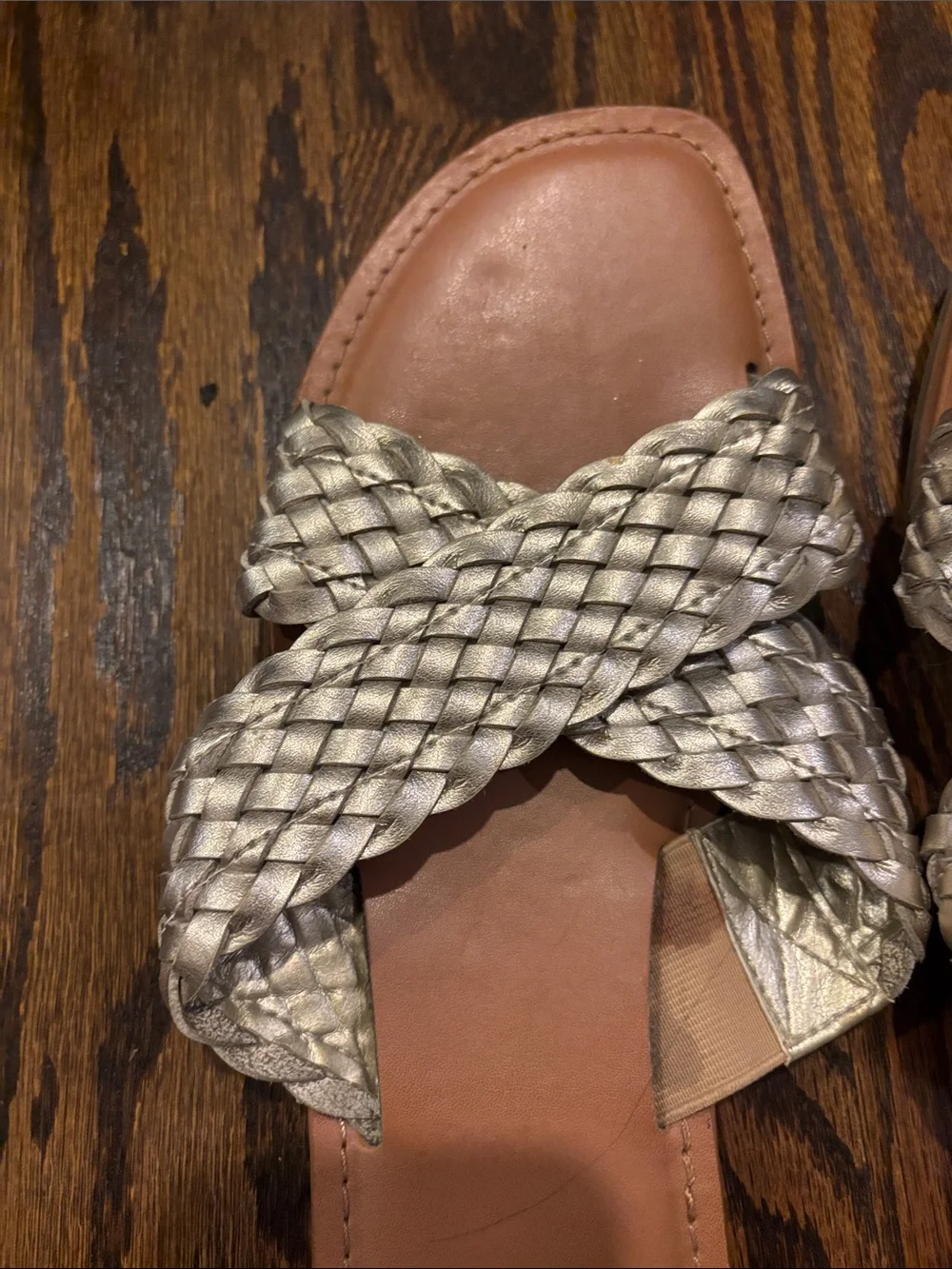 Universal Thread Metallic Woven Crisscross Slide Sandals - Gold